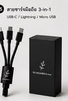 สายชาร์จมือถือ 3-in-1 ของชำร่วยงานศพ REMEMBERme